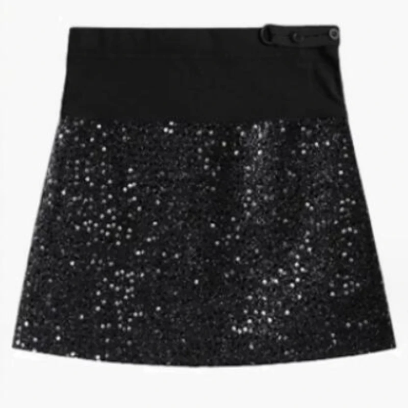 Pregnant Women's Short Skirt Spring and Autumn New Black Slimming Blingbling Bead Mini Skirt Fashion Maternity Sequin Slim