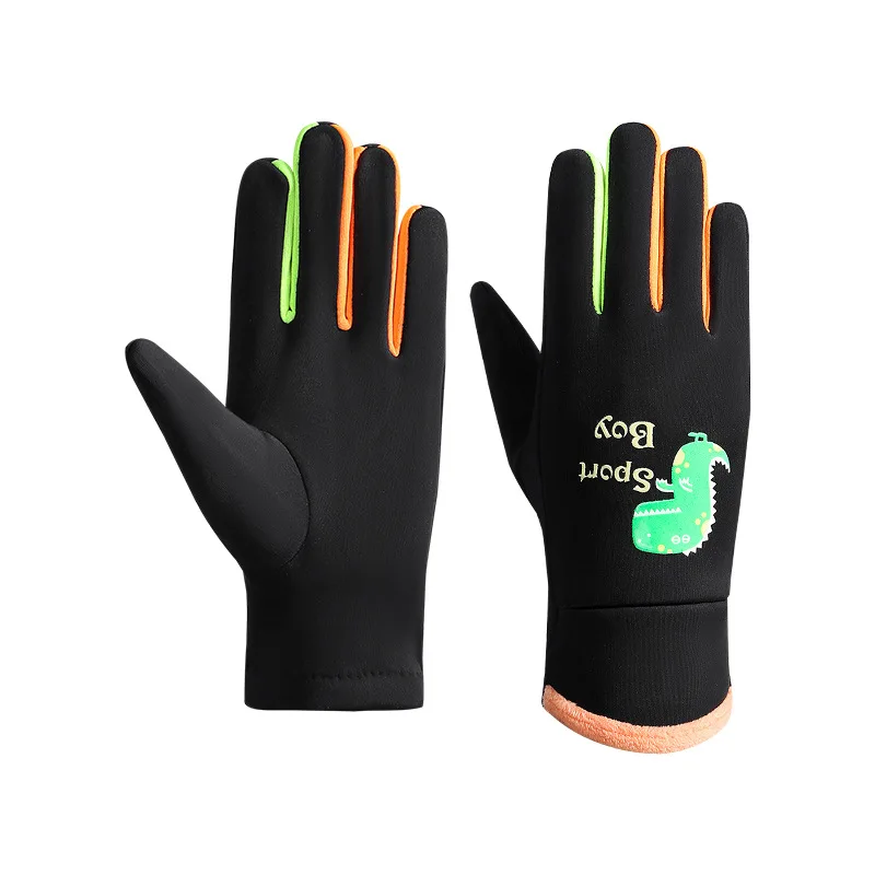 Children's Cartoon Dinosaur Outdoor Gloves - Warm, Windproof, and Water-Repellent