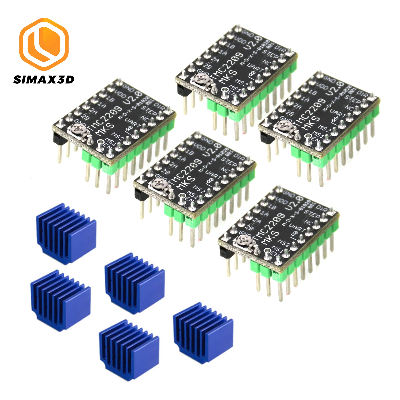 

Модуль драйвера шагового двигателя SIMAX3D TMC2209 UART V2.0 с радиатором для SKR V1.3 MKS GEN L Ramps 1,5/1,6, 5 шт.