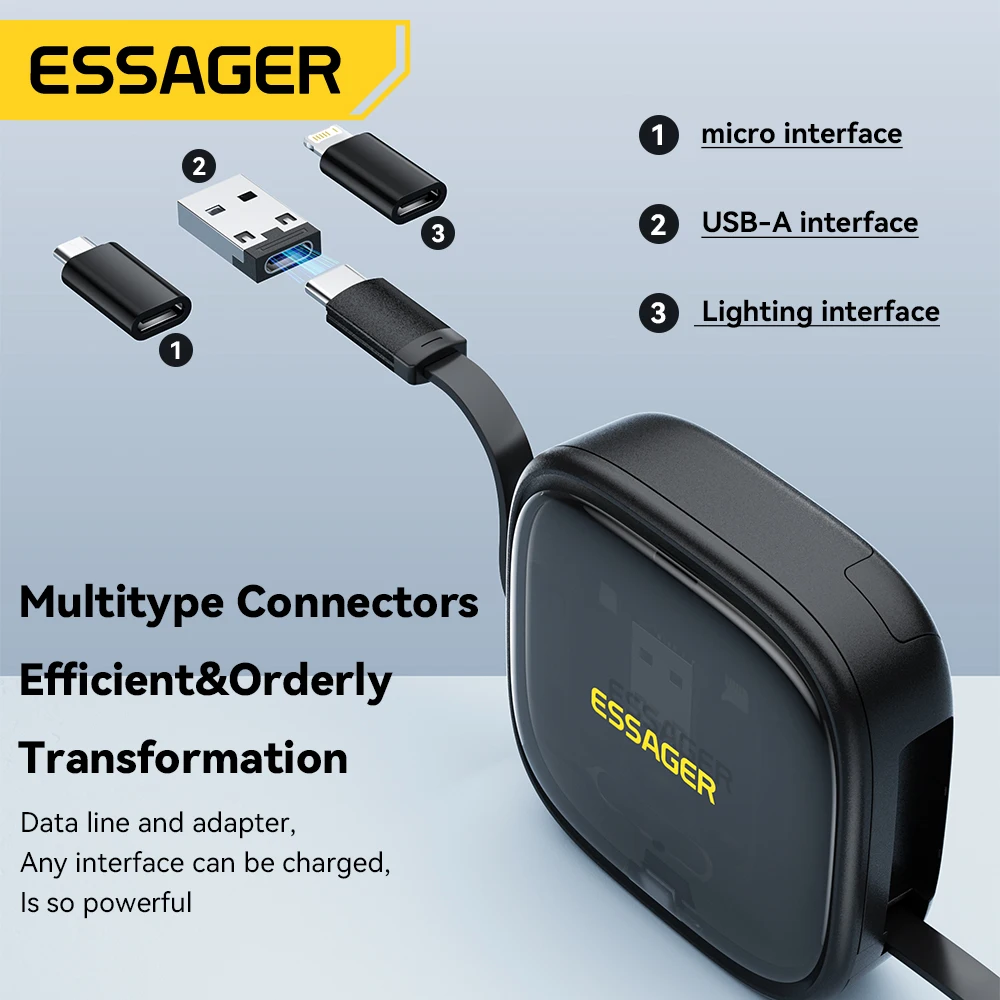 Essager 60 واط شحن سريع USB A/C إلى TypeC مايكرو ا...