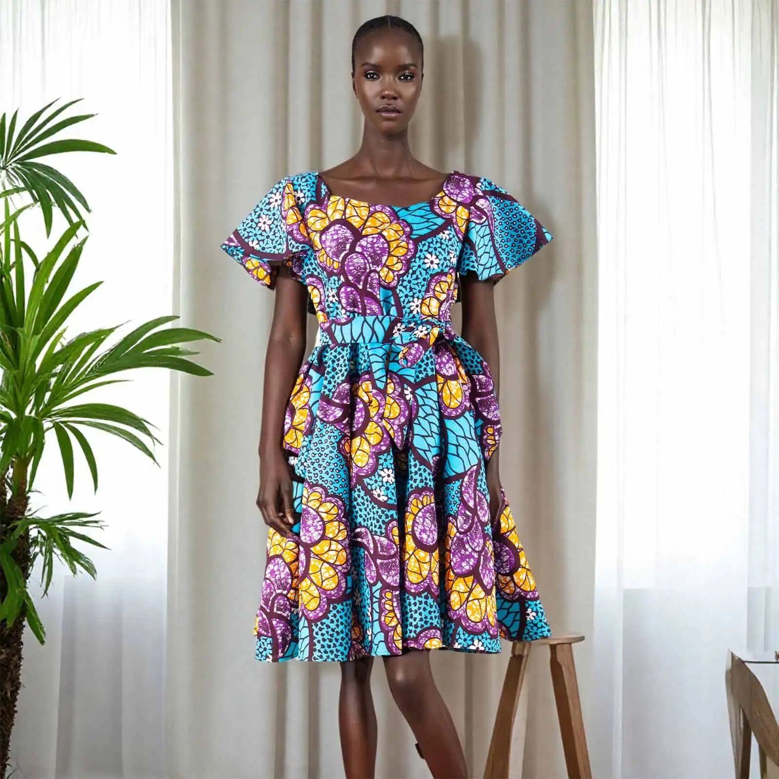 African Dresses for Women Vintage Polka Dot Dashiki Print Retro