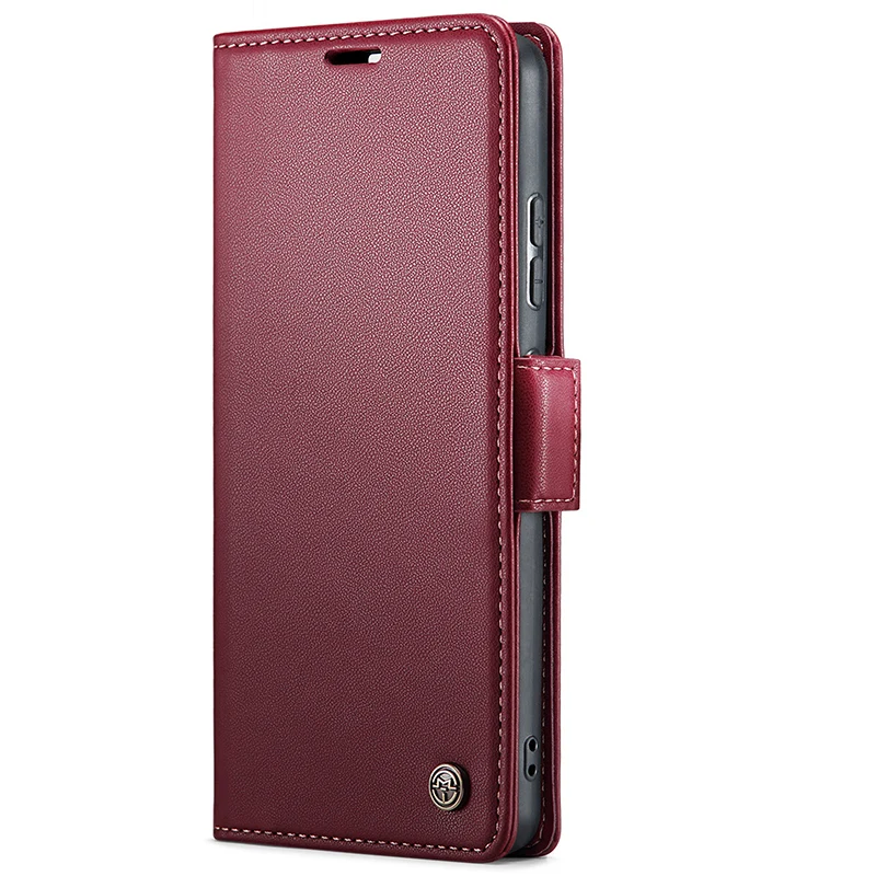 Leather Flip Wallet Case with Side Buckle Closure