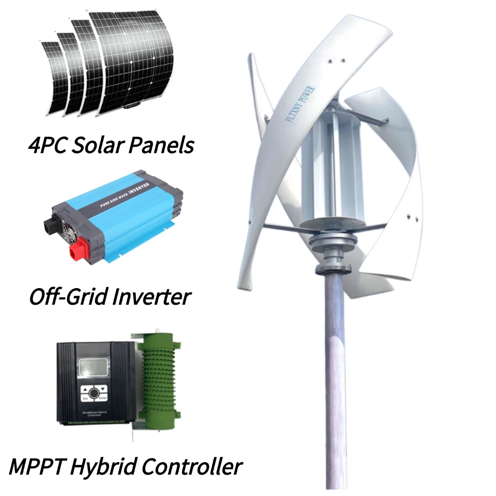 กังหันลมแกนตั้งสำหรับใช้ในครัวเรือน ขนาด 10KW 20KW เครื่องกำเนิดไฟฟ้าพลังงานทางเลือก 12V 24V 48V พร้อมตัวควบคุมไฮบริด MPPT 1