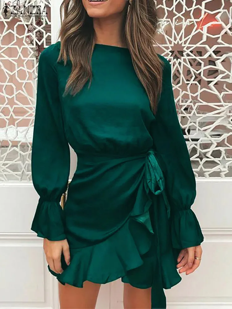 

ZANZEA Women Sexy Long Sleeve O Neck Mini Vestidos Autumn Shirt Dress Holiday Party Dresses Work OL Robe Femme Oversized 2023