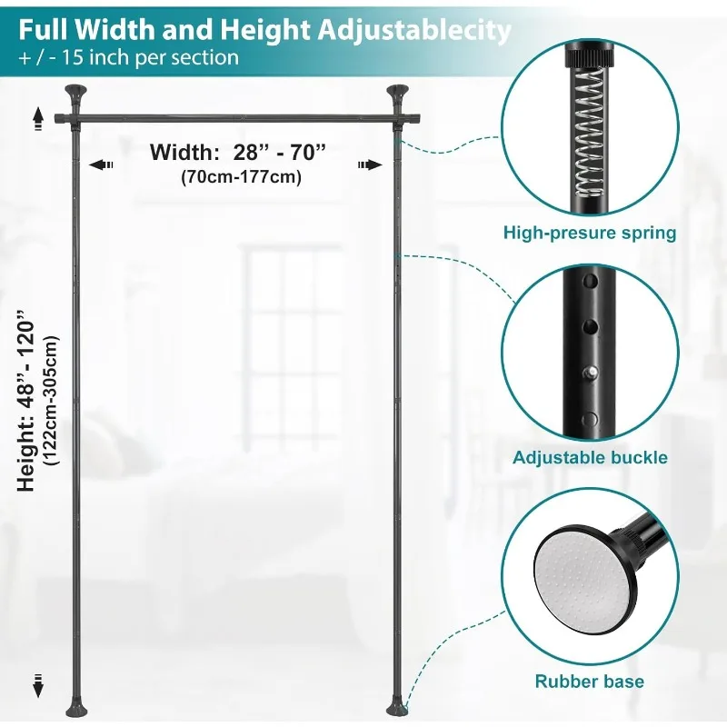 Room Divider- Adjustable 10FT No Drilling Curtain Rods Wall Divider for Room Separation, Heavy Duty Freestanding Hanging