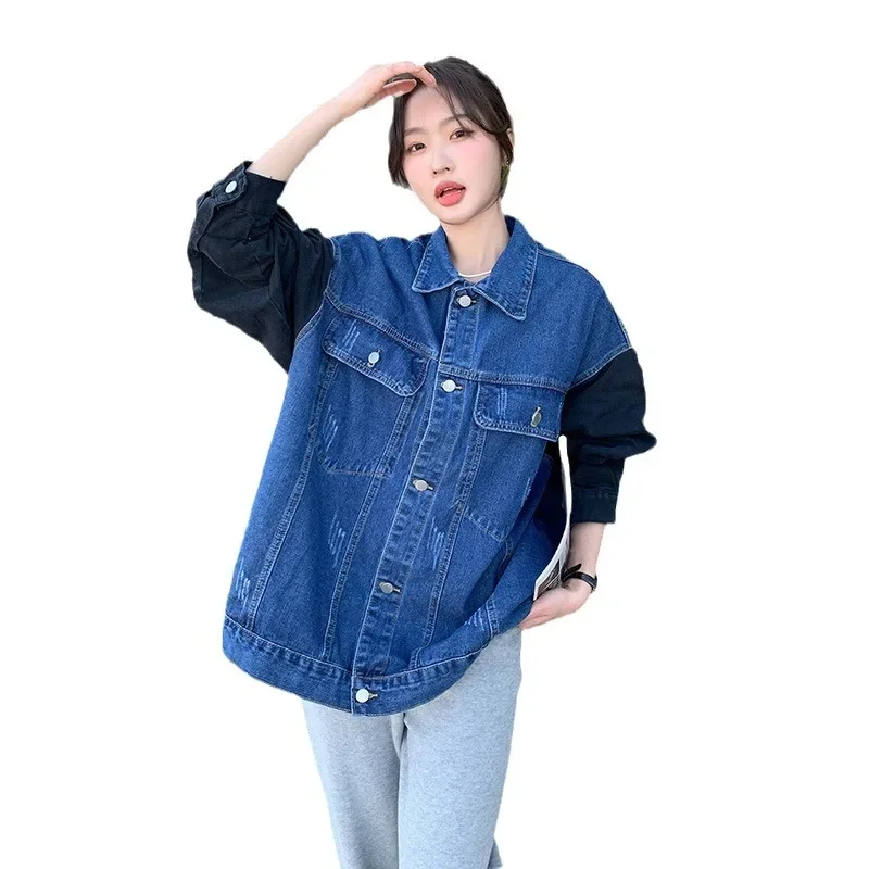 

SuperAen Retro Spliced Denim Jacket Women's 2023 Spring and Autumn New Korean Loose Design Bf Style Jacket Coat