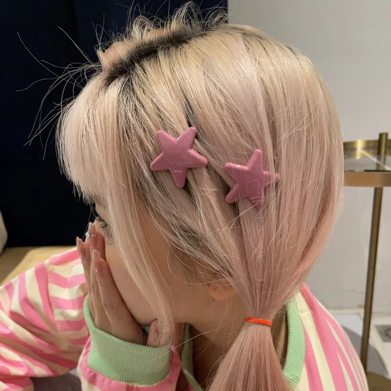 Korean New Y2K Hairpin Star Hair Clips Summer Sweet Five-pointed Star Bangs Alligator Clip Headress Hair Accessories for Women