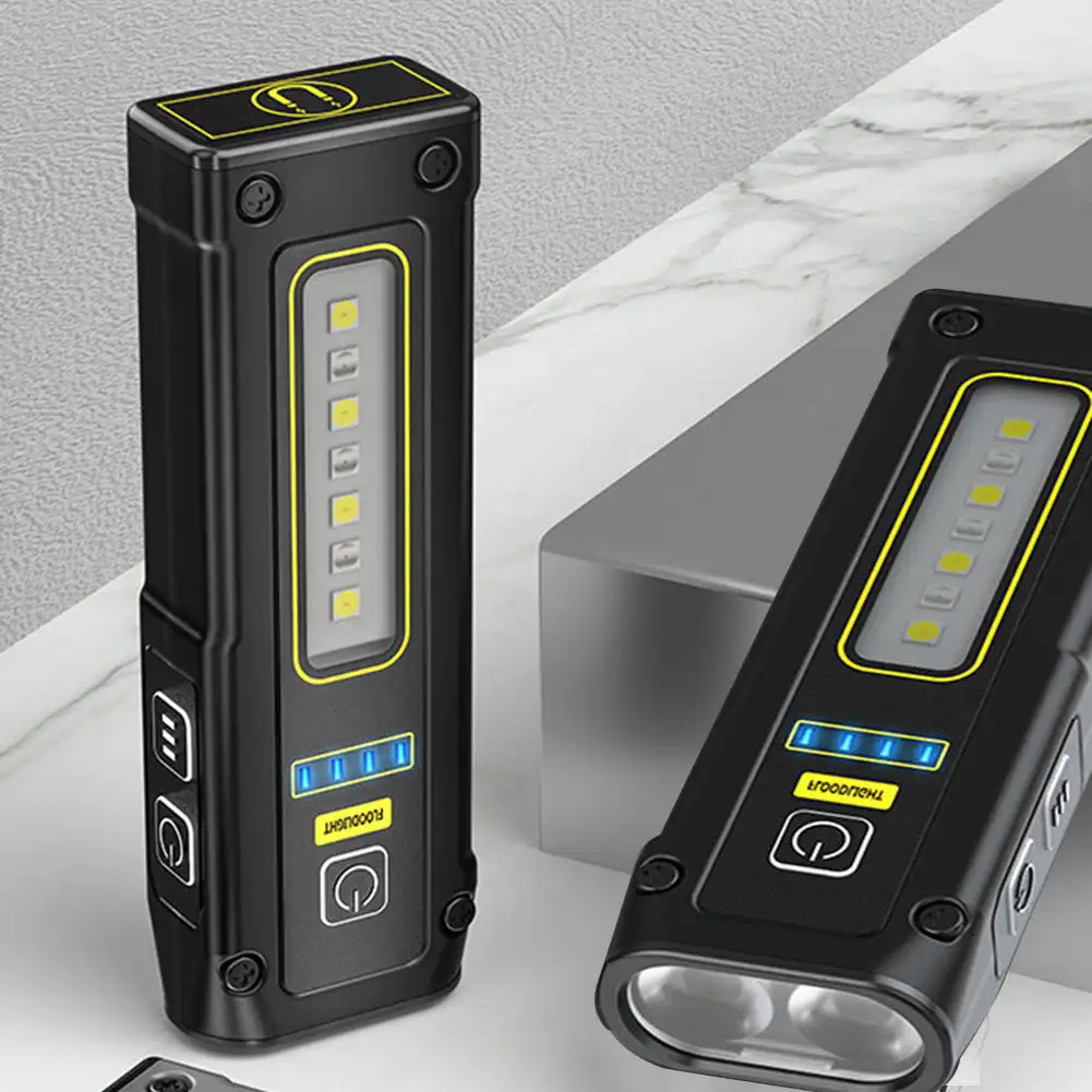 LED Flashlight NEW Design Super Bright LED Source Work Lamp Magnet Alarm SOS Key Chain Power Bank Waterproof Emergency Flashlight