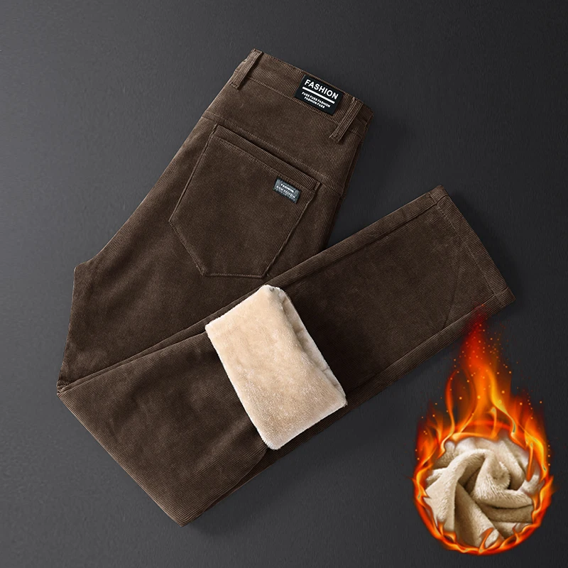 

Autumn Men Pants Solid Color Wide Leg Elastic Waist Loose Straight Corduroy Trousers Relaxed Fit Corduroy Pants for Jogging W15