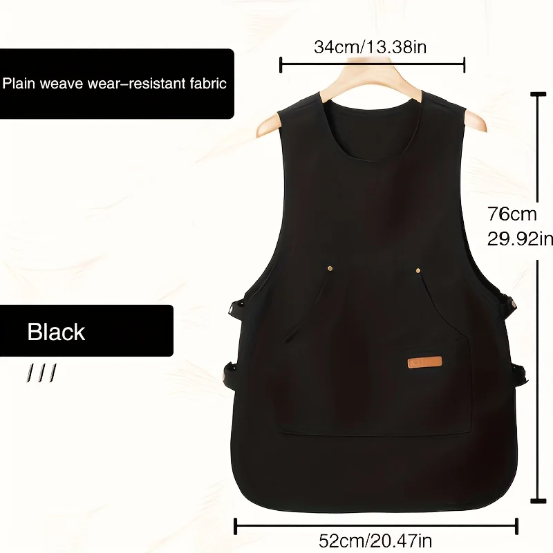 Professional Kitchen Apron with Logo Embroidery, Waterproof Canvas Bibs for Coffee Shop Waitress & Supermarket Workwear