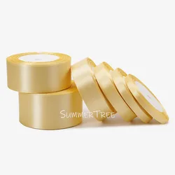 Elegant Satin Ribbon for Gift Wrapping and Craft Decoration - 25 Yards, Multiple Widths (Champagne gold)