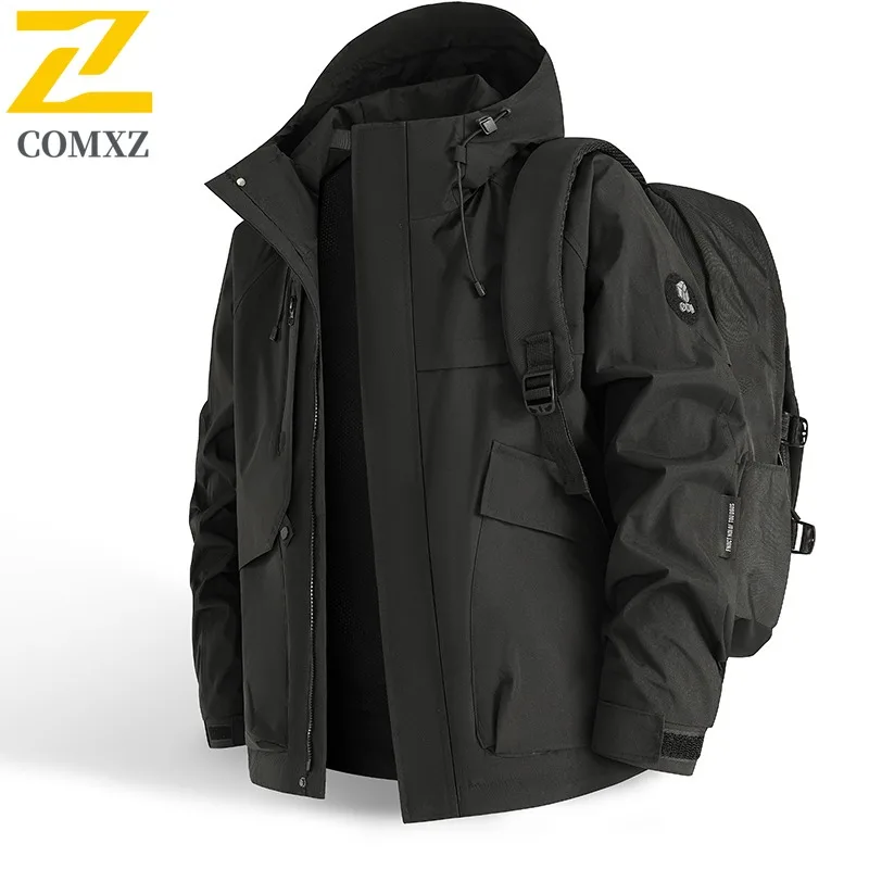 COMXZ Mens Jacket 2025 New Hooded Hiking Travel Lightweight Motorcycle Jackets Street Style Windproof Autumn New Outerwear