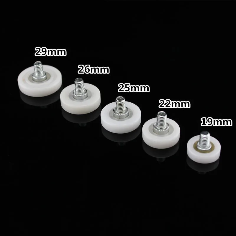 Diameter 19/22/25/26/29MM M6 Drawer Bearing Pulley Wheels sliding door rollers window pulley mini rubber wheels plastic bearing pulley Steel File Cabinet Door Wheel Furniture Moving Nylon Wheel 20PCS/LOT