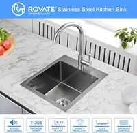 ROVATE 15 x 17 inch Drop in Bar Sink Black Nano Kitchen Sink Overmount Handmade Single Bowl T-304 Stainless Steel Bar Prep Sink 2