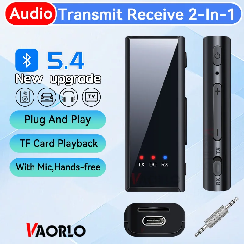 Bluetooth5.4 Audio Receiver Transmitter TF Card Playback Wireless Adapter With Mic Handsfree For Car Kit Speaker Projector TV PC