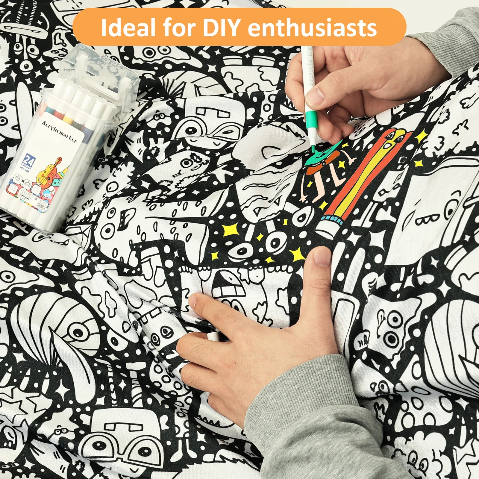 DIY Personalized Coloring Blanket with 24 Colored Markers – Creative Stress Relief Art Decor Gift
