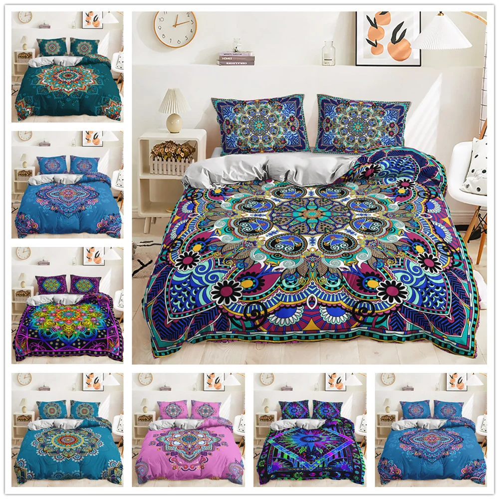 

Bohemian Bedding Sets King Size 3d Boho Duvet Cover Set with Pillowcase Twin Double Bed Set mandala Flower