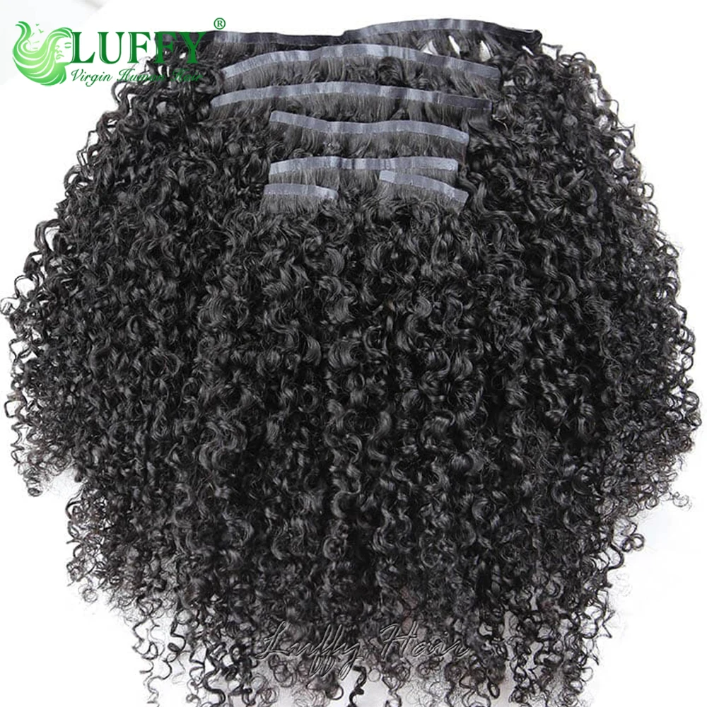 Afro Kinky Curly Seamless Clip Ins Human Hair PU Clip In Hair Extensions Black Women Skin Weft Burmese Human Extension human hair extensions