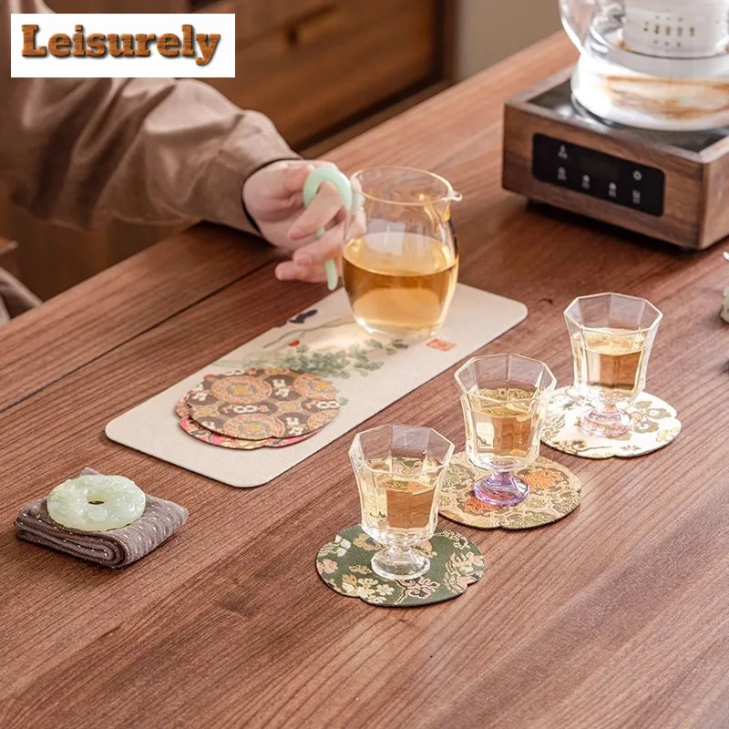 5pc/set Swallow Brocade Fabric Coasters Non-slip Coasters For Coffee Cups Saucer Heat Insulation Placemats Cup Holder Teaset