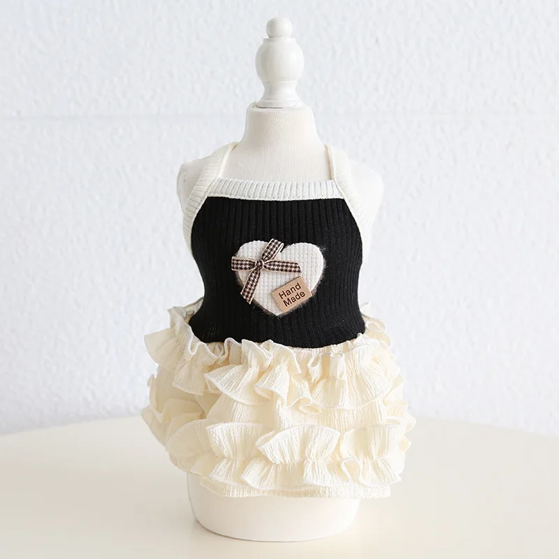 Ins Style Dog Spring & Summer Dress Elegant Heart Patterned Puffy Cupcake Skirt, For Small Dog Party And Walks
