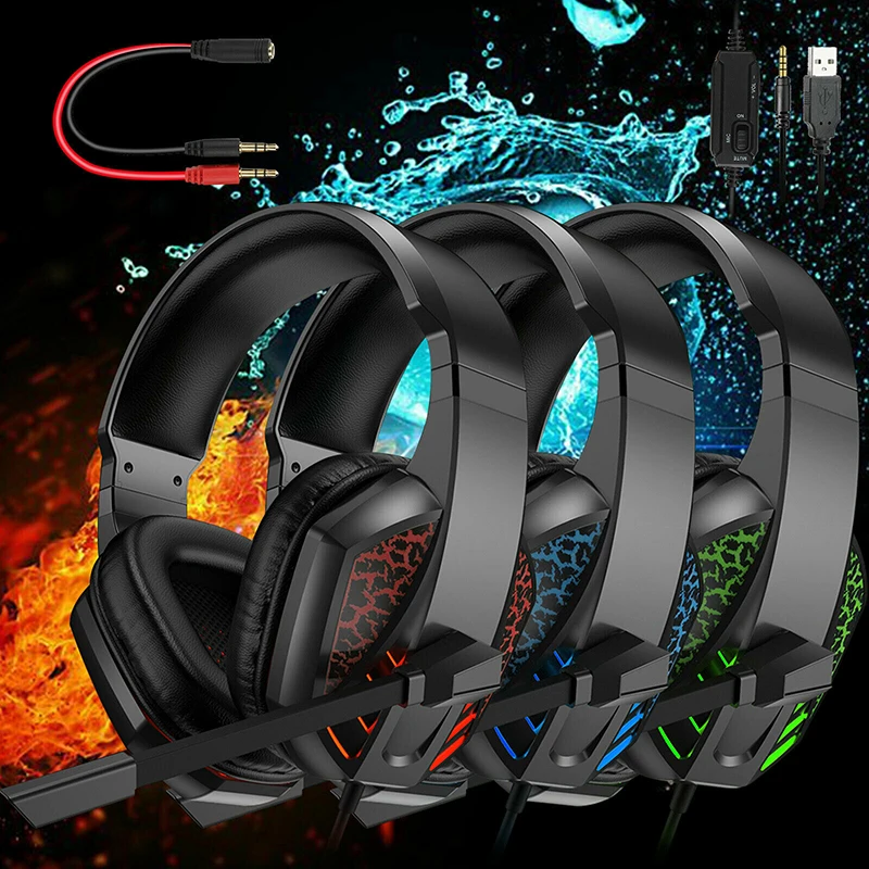 

3.5mm Wired LED Gaming Headset Headphone Noise Reduction Mic For PS4/Xbox one Green/Red/Blue Color ABS and Leather Material