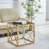 Accent Glass End Table Gold- Set of 1 Modern Square 21.45" Coffee Table Tempered Glass with Stainless Steel Frame, Sleek Side Ta 1