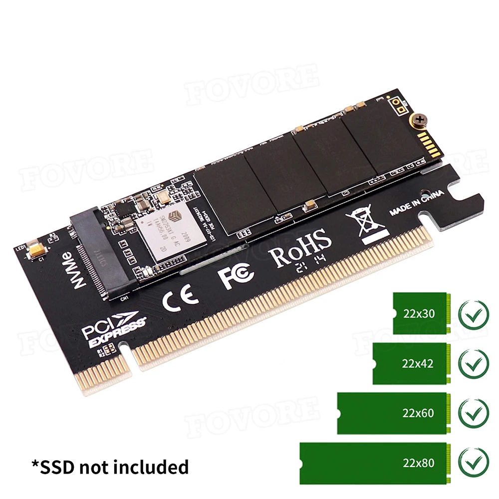 NVME M2 M.2 M Key SSD to PCIe PCI-e Converter Adapter Card Add On Cards For 2230 2242 2260 2280 Support PCI ExpressX4 X8 X16