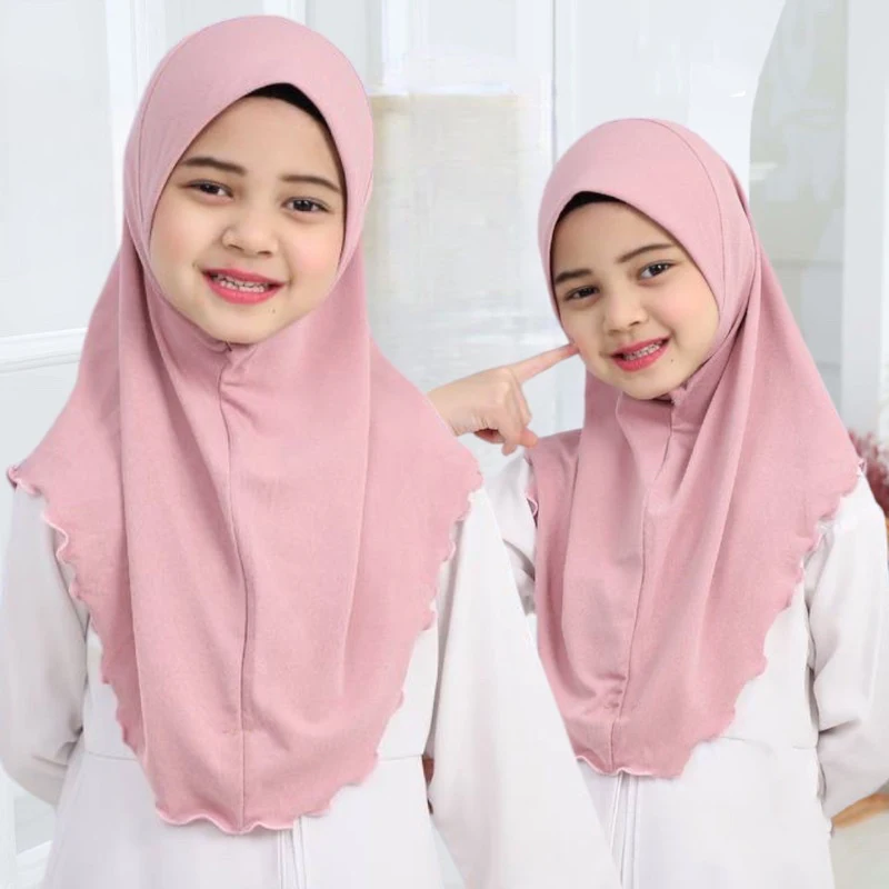 Teenage Girls Muslim Hijab Plain Hijab Hats Scarf Islamic Headscarf Hat Amira Pull On Headwrap 10 years girl scarf muslim hijab