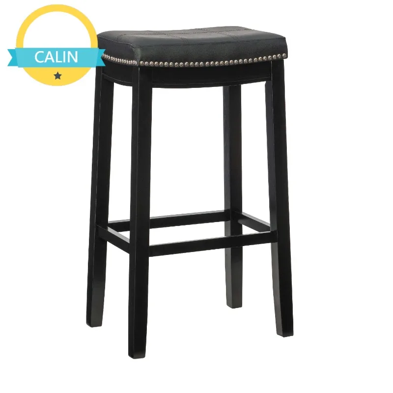 

Linon Claridge Backless Wood Bar Stool, 32" Seat Height, Black Finish with Black Faux Leather Fabric