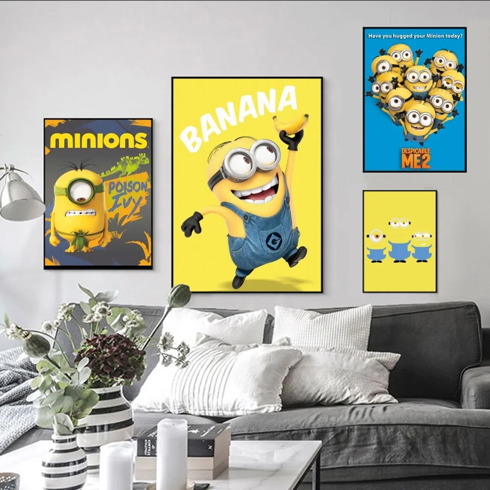 M-Minions Movie Poster Autoadesivo Art Poster Retro Kraft Paper Sticker Diy Room Bar Cafe Vintage Pittura Decorativa