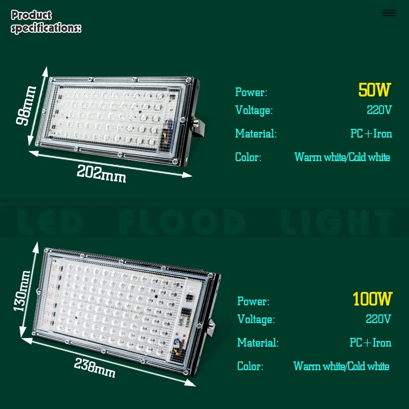 High Brightness LED Floodlight 50W 100W AC 220V IP65 Waterproof Flood Light Spotlight For Garden Street Outdoor Lighting