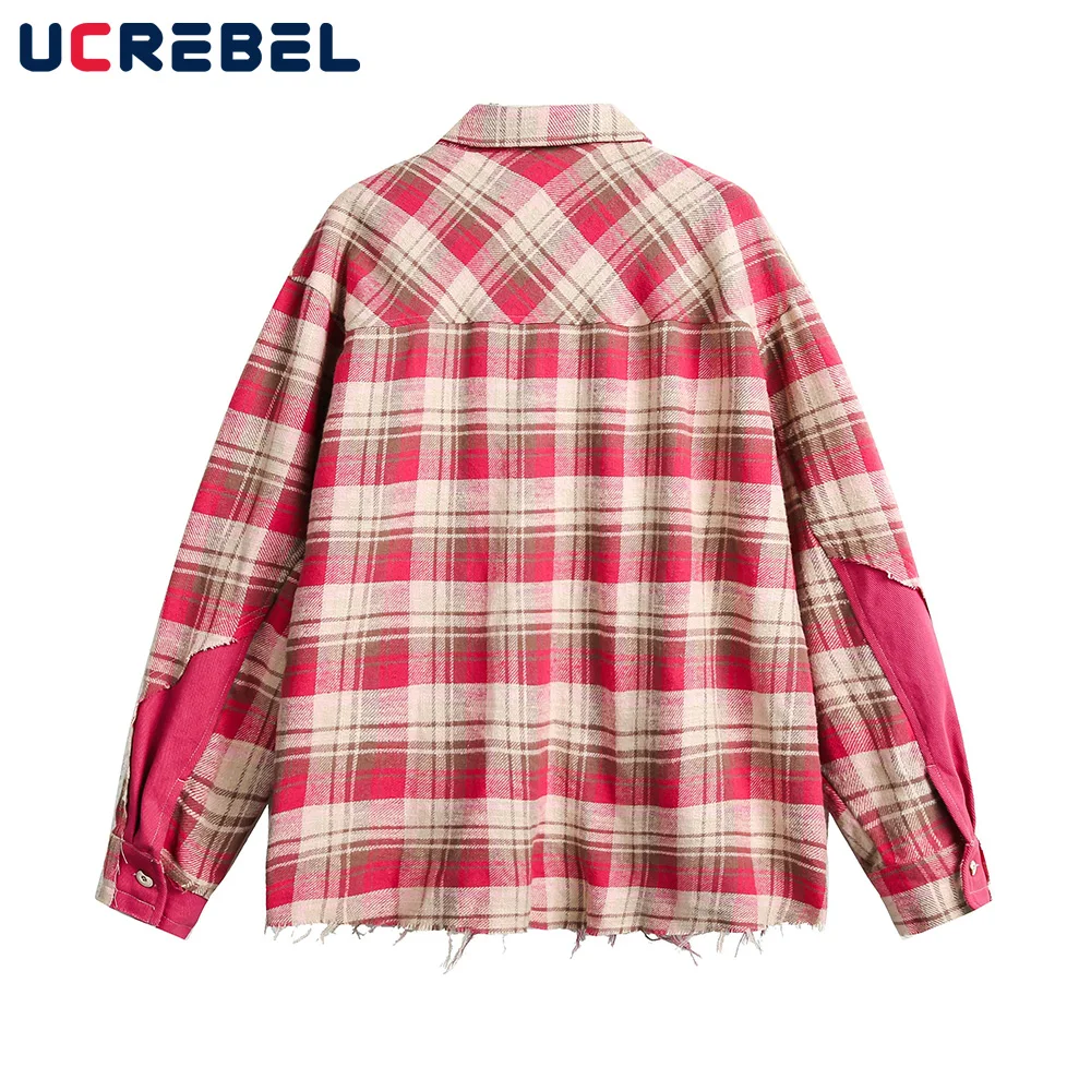 Mens Plaid Long Sleeve Shirts Spring Loose Fit