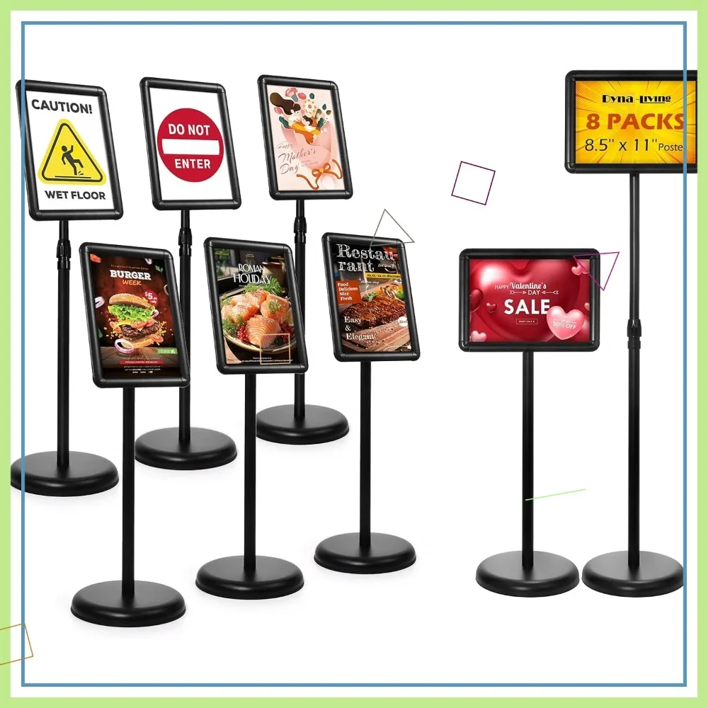 8 Packs Adjustable Floor Standing Sign Holder Stands for 8.5x11 Inch ...