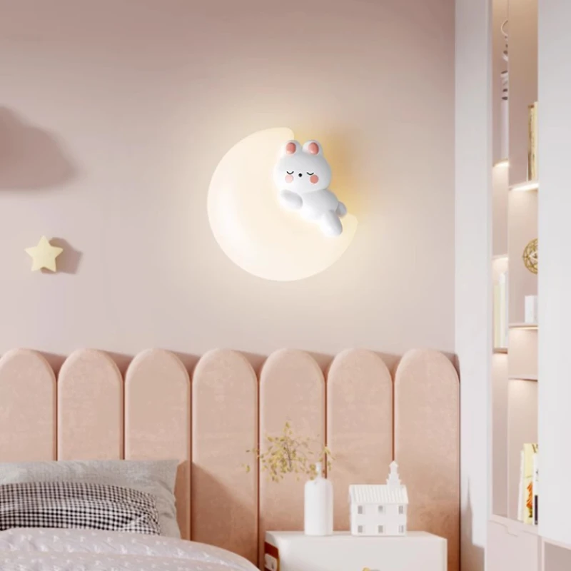 Cute Children's Room Wall Lamps Moon Bunny Bear Lamp Simple Modern