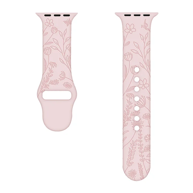 Sport Strap for Apple Watchband 44mm 40mm 38mm 42mm 41mm 45mm Printed Silicone Bracelet for iwatch series 7 6 5 4 3SE watch band flower-pink