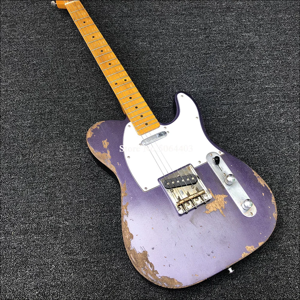 

Heavy Relic TL Electric Guitar Mahogany Body Maple Neck Aged Hardware Purple Color Nitro Lacquer Finish Can be Customized