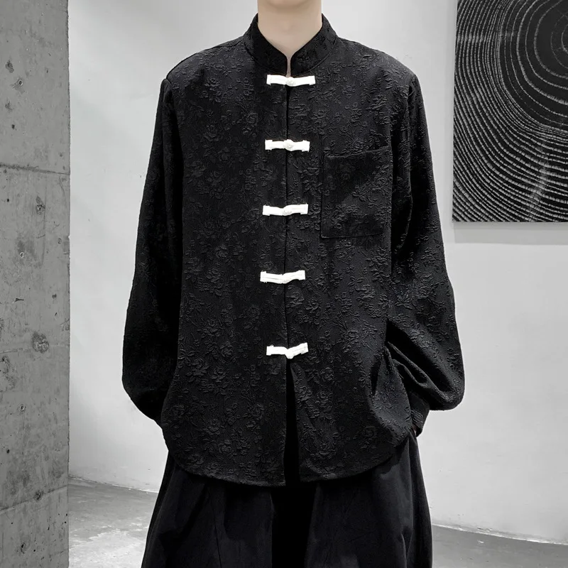 

SuperAen Новый китайский стиль стоячий воротник жаккардовая рубашка оверсайз для женщин 2024 Весенняя Свободная рубашка на пуговицах