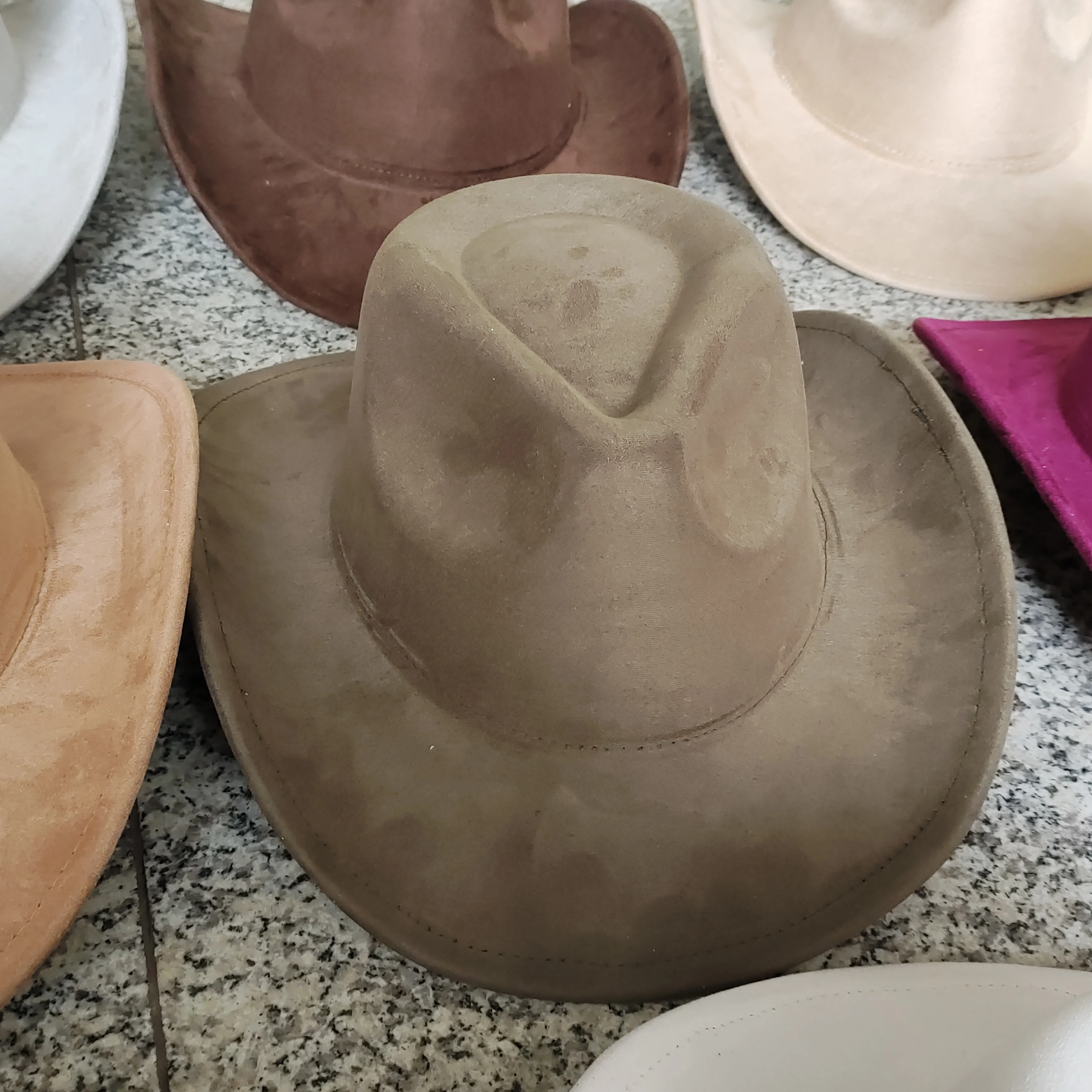 Suede cowboy hats for men and women small brim drop top curved brim hat western cowboy hat solid color retro