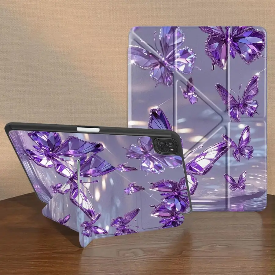 Purple Butterfly Tablet Case with Built-In Holder