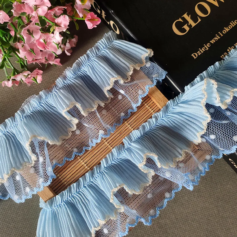 1 Metro Blu Doppia Piega Dot Pizzo Maglia Abiti In Pizzo Per Le Donne 2023 Panno Delle Donne Arte Bambola Barbie Cucito Tessuto E Pizzo Trim