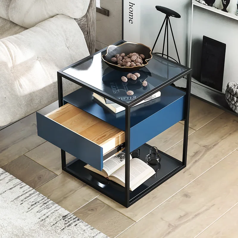 

Nordic light luxury minimalist tempered glass sofa side cabinet, bedside cabinet, modern simple living area, several shelves