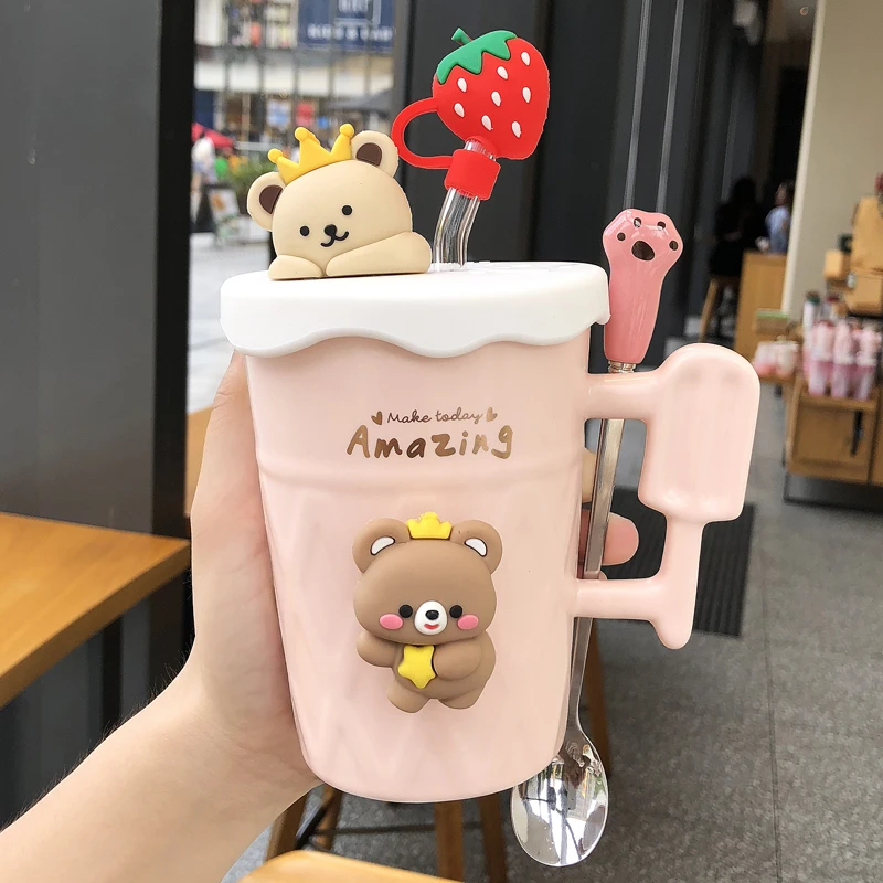 Kawaii Bear Fruit Coffee Cup Cute Ceramic Creative Reusable Korean Cup Tea  Beer Water Milk Breakfast Travel Mugs Drinkware Gift - AliExpress