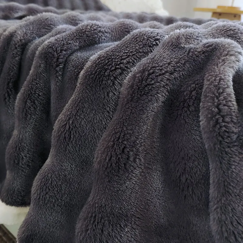 Solid Color Flannel Rabbit Fur Blanket Nap Cover Blanket Soft Sofa Blanket Coral Fleece Cover For Bedroom Manufacturer Wholesale 5