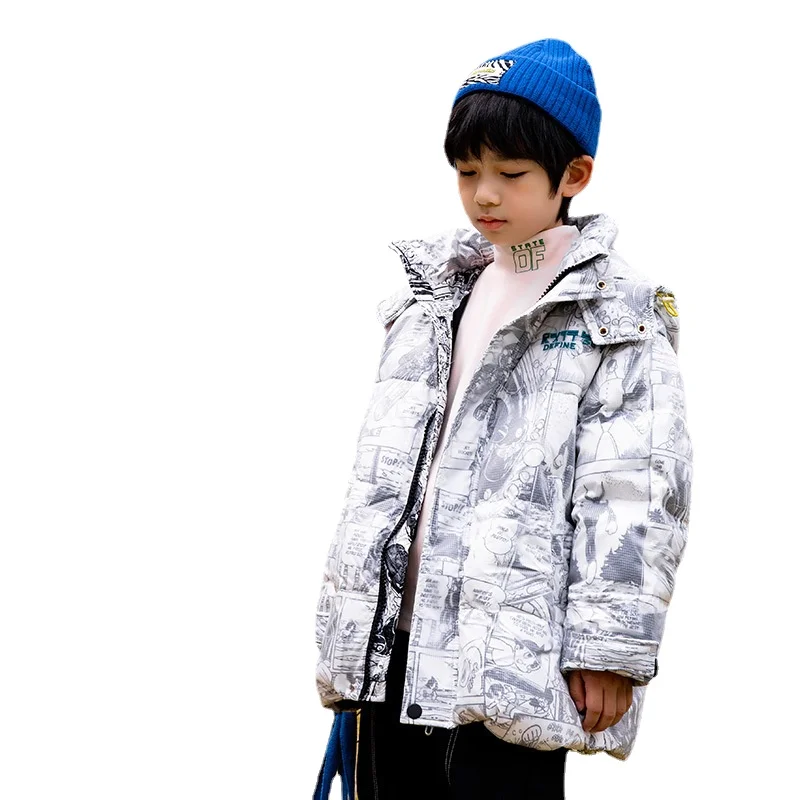 

Fashion Down Jacket for Boys Winter Thick Warm Hooded Coat Children's Clothes for Teens Letter Print Casual Snowsuit Tops 4-14 Y