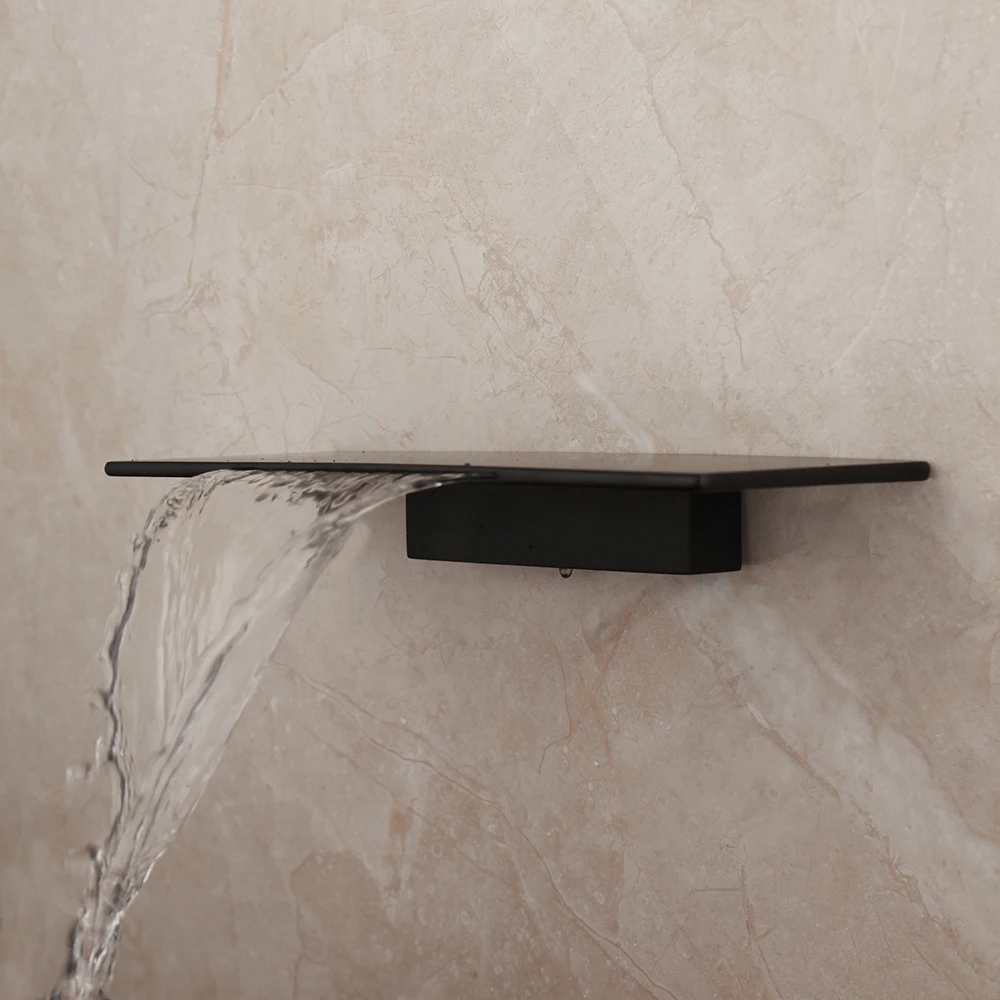 KEMAIDI Matte Black Bathtub Faucet Waterfall Spout Wall Mounted Bath Washbasin Faucets Bathroom Basin Sink Solid Brass Mixer Tap 3