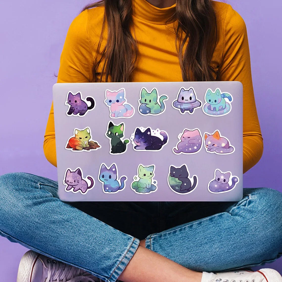 Decorative Stickers 10/30/50Pcs Starry Cat Waterproof Graffiti Sticker for Luggage Cup Guitar Laptop