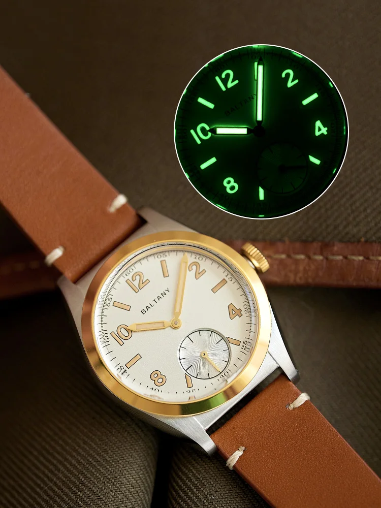 Baltany Quartz Bubbleback Watches S4012 Gold Bezel Luminous Dial Microbrand Design 100M Waterproof Retro Dress Watches