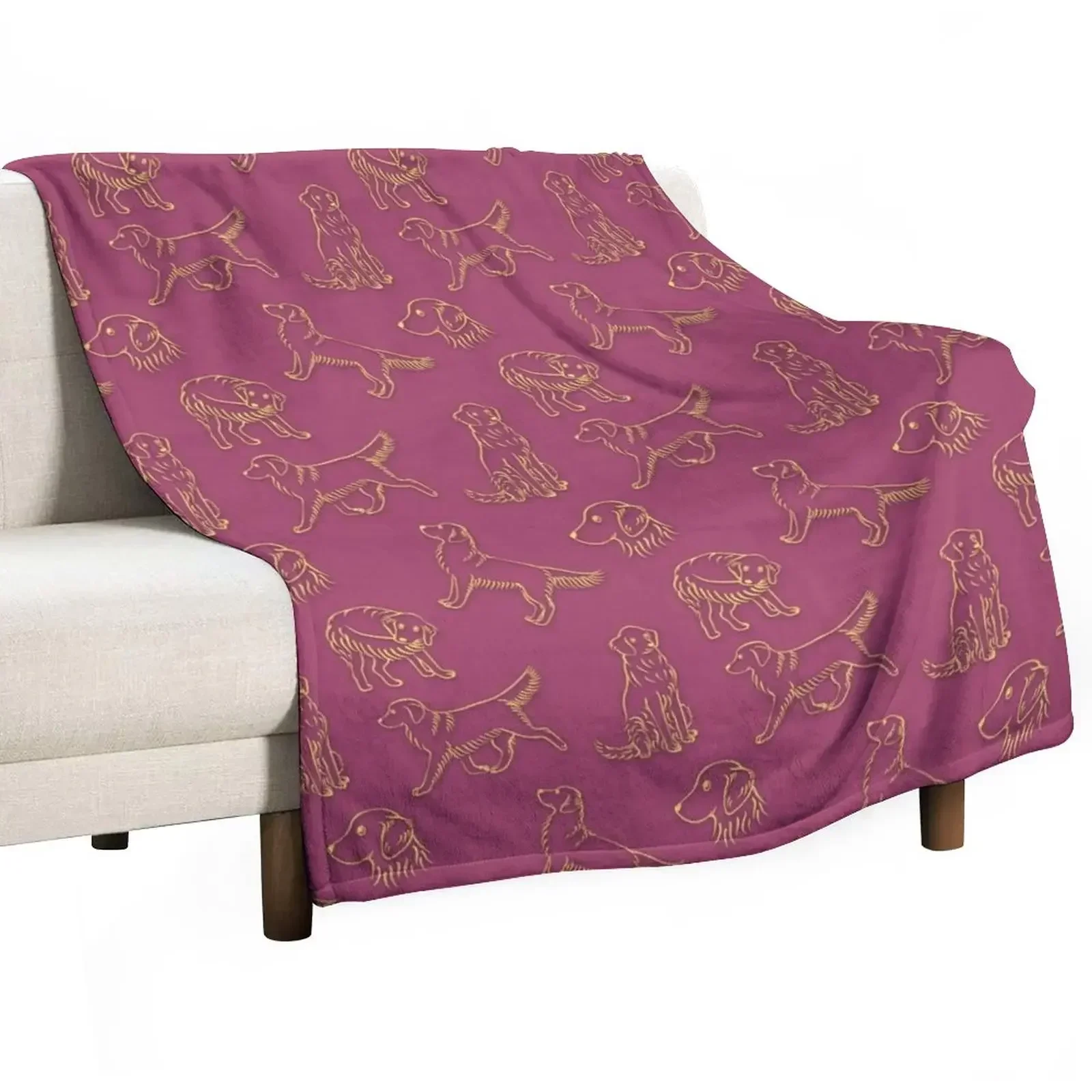 

Golden Retriever Pattern (Berry Background) Throw Blanket Loose Hairys Sofa Quilt Blankets