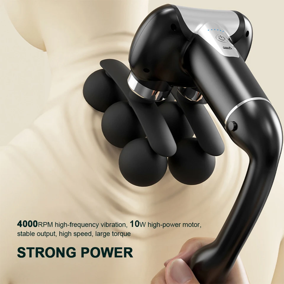 Massagepistool met 6 koppen, hoogfrequente vibratie, voor lichaamsmassage, nek, schouders, taille en rug._voghion.com