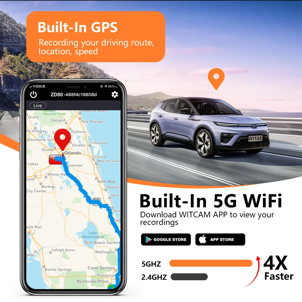 Dash Cam BEPOCAM ZD80 4K+1080P+1080P Dash Cam 3 Cameras Built-In GPS Tracker 5G WiFi Infrared Night Vision Car DVR Vehicle Dash Camera